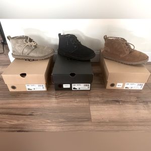 Three pairs of UGG Neumels. (Olive, chestnut, black) size 7. Hardly worn.